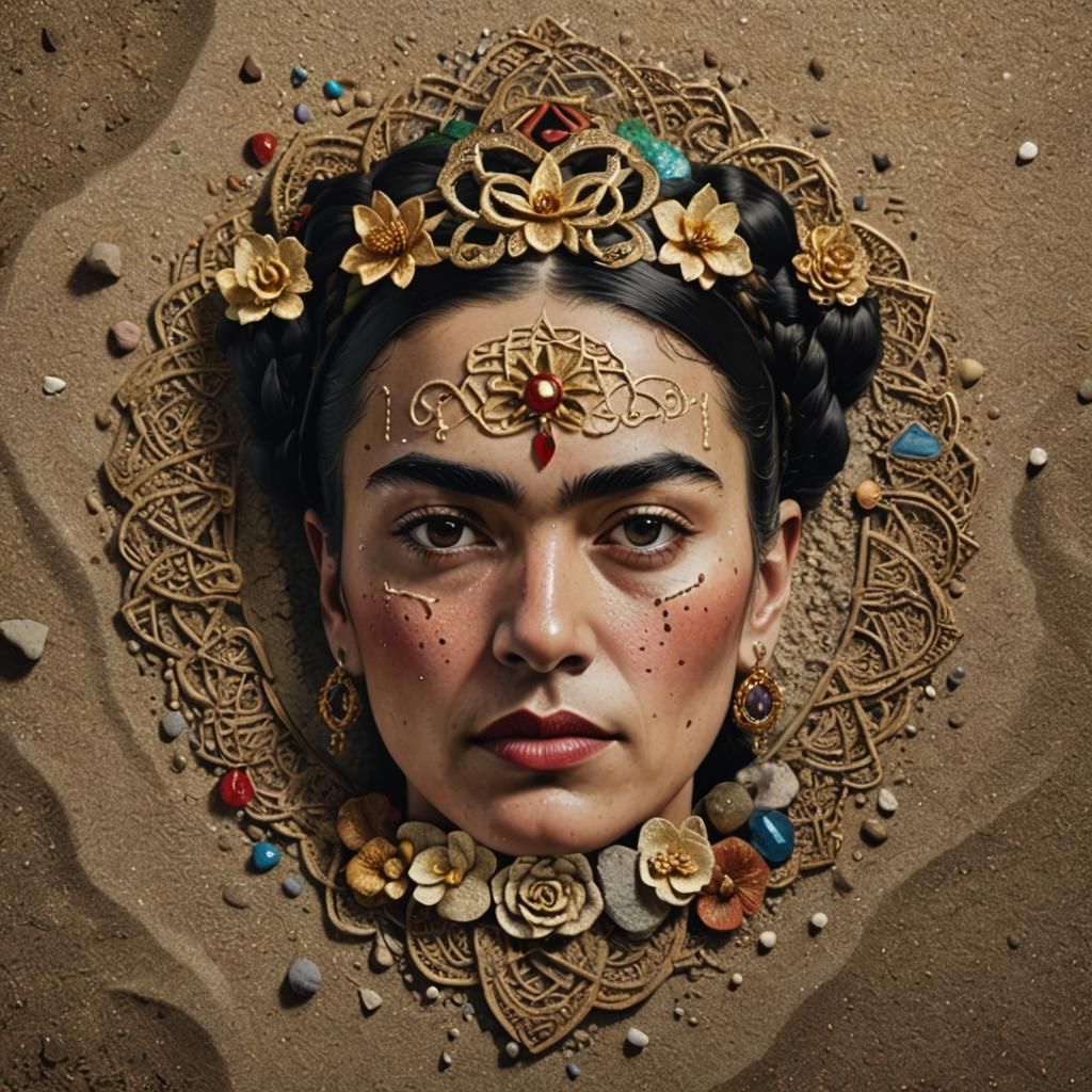 Frida Kahlo Self-Portrait in Pointillism Style