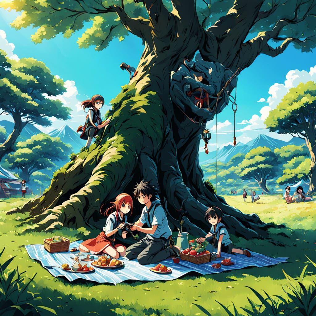 Surreal Anime Adventure Scene