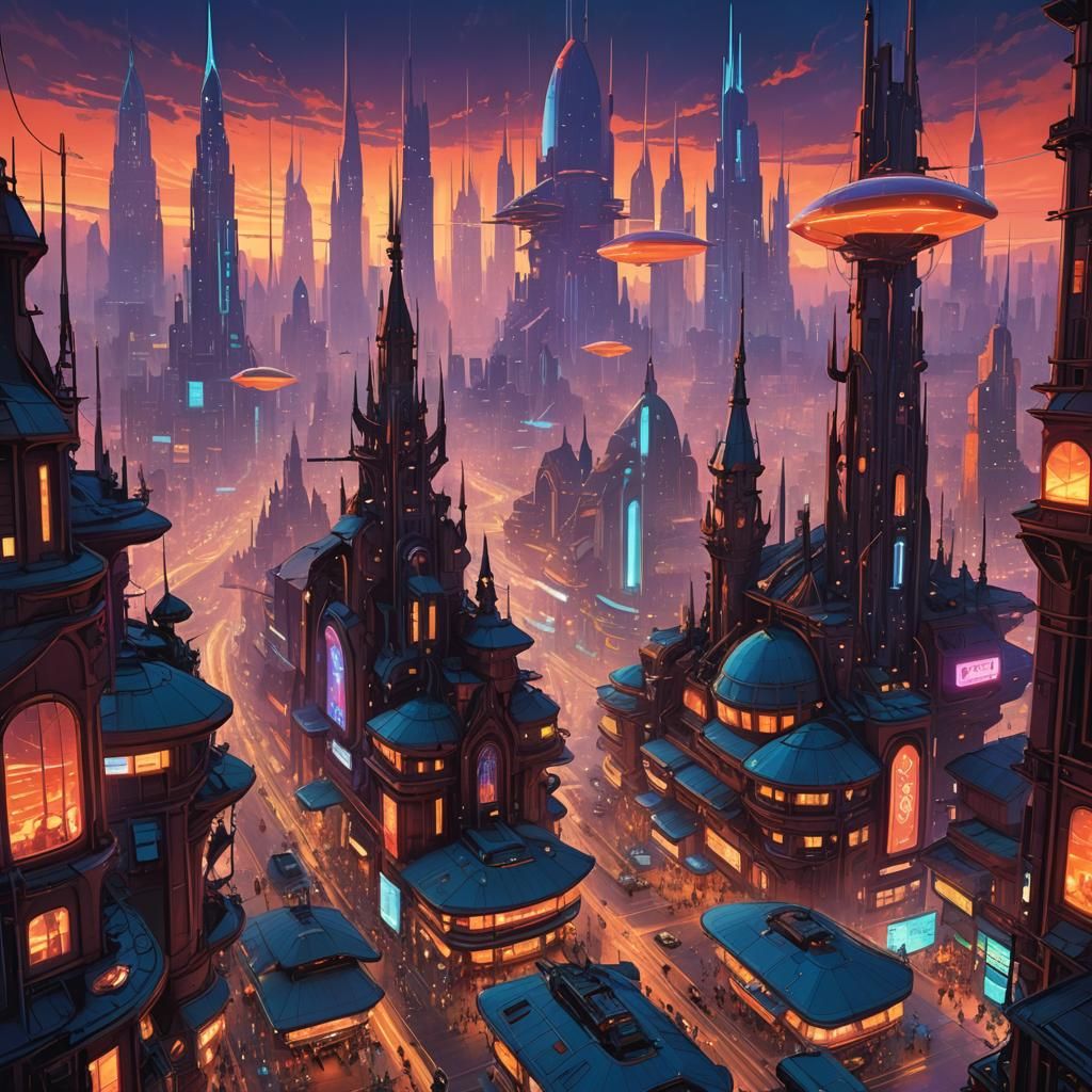 Glowing Neon Cityscape Concept Art