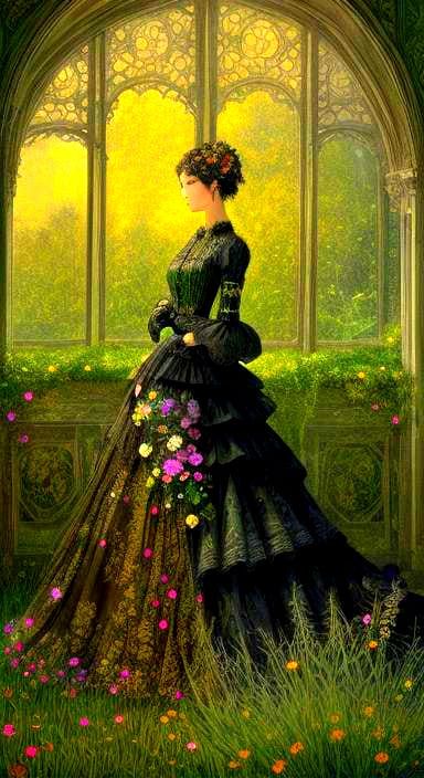 Wildflower Mansion: Maximalist Ink Drawing Landscape