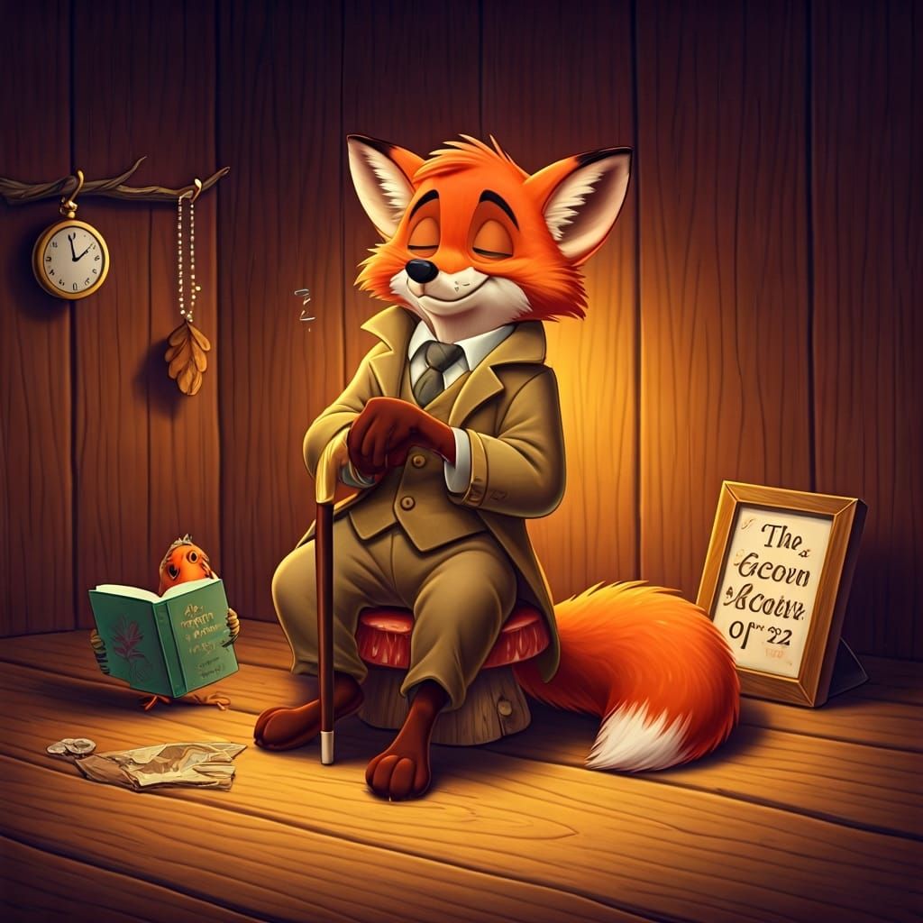 Fox Gentleman Snoozing in Disney Animation Style