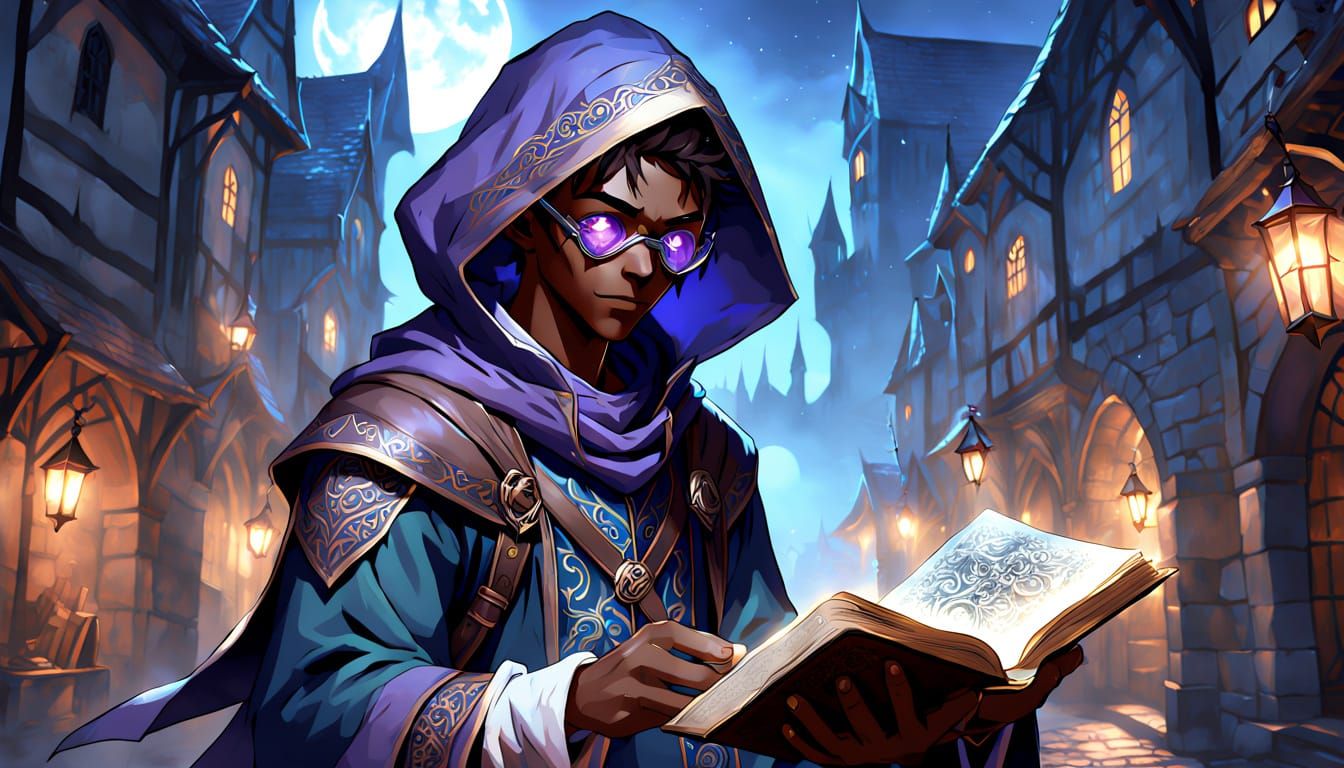 Dark Fantasy Anime: Hooded Elf in Medieval City Streets