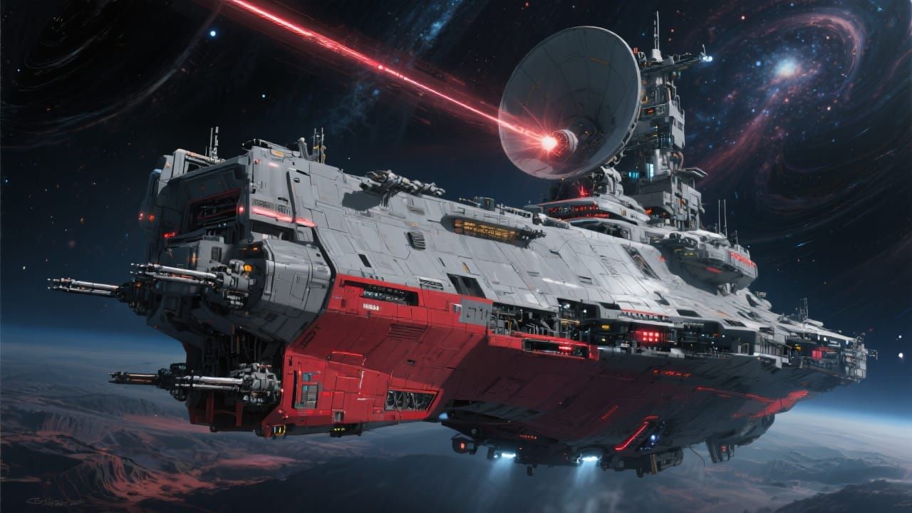 Futuristic Dreadnought Battle Cruiser in Deep Space