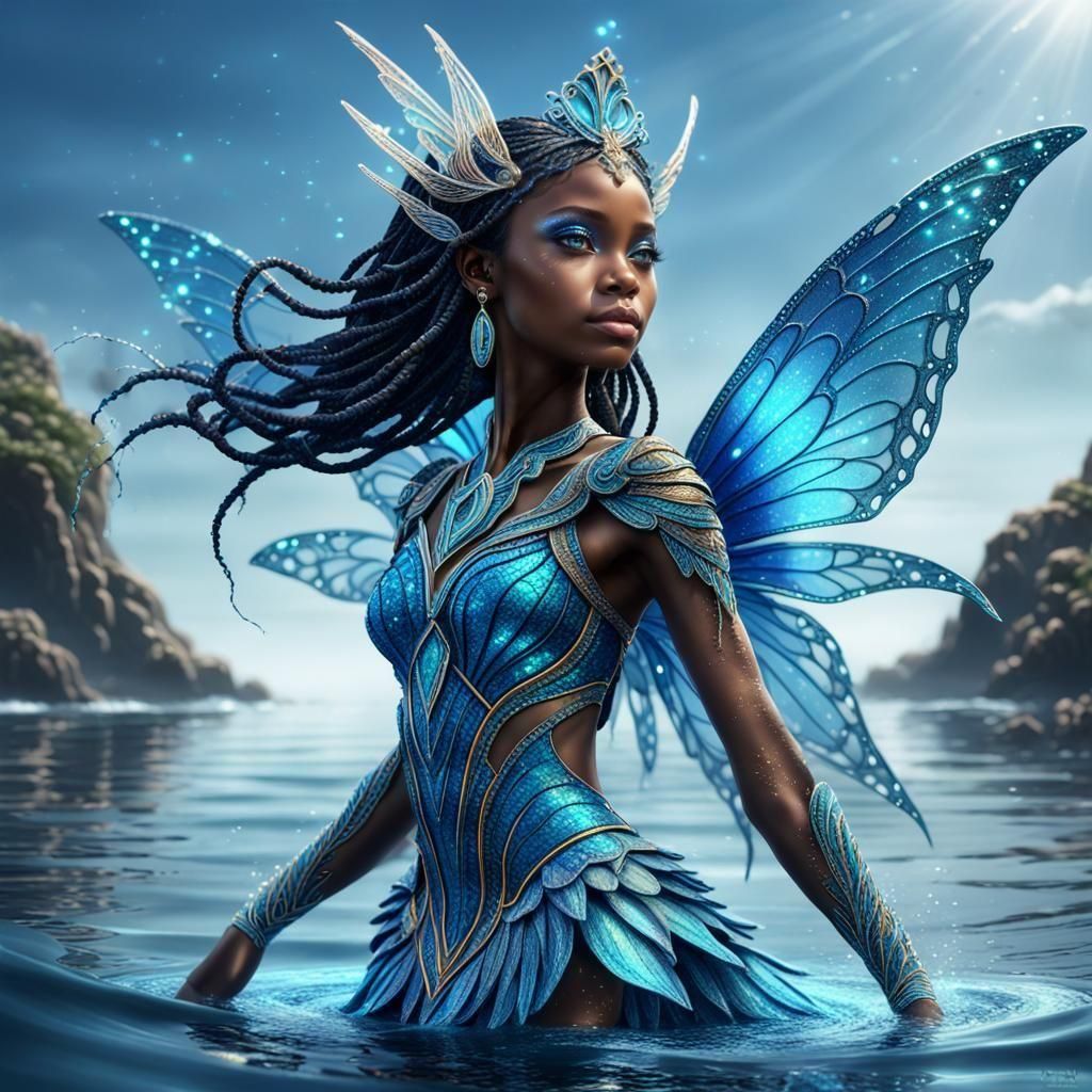 African Sea Fairy Princess with Neon Wings