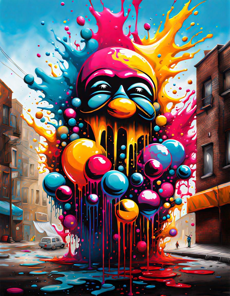 Colorful Polychromatic Graffiti Art with Melting Textures