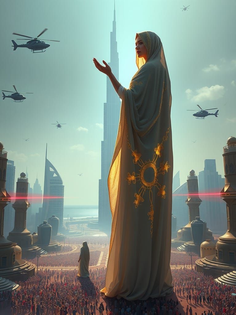 Ethereal Dubai Goddess Towers Above the City
