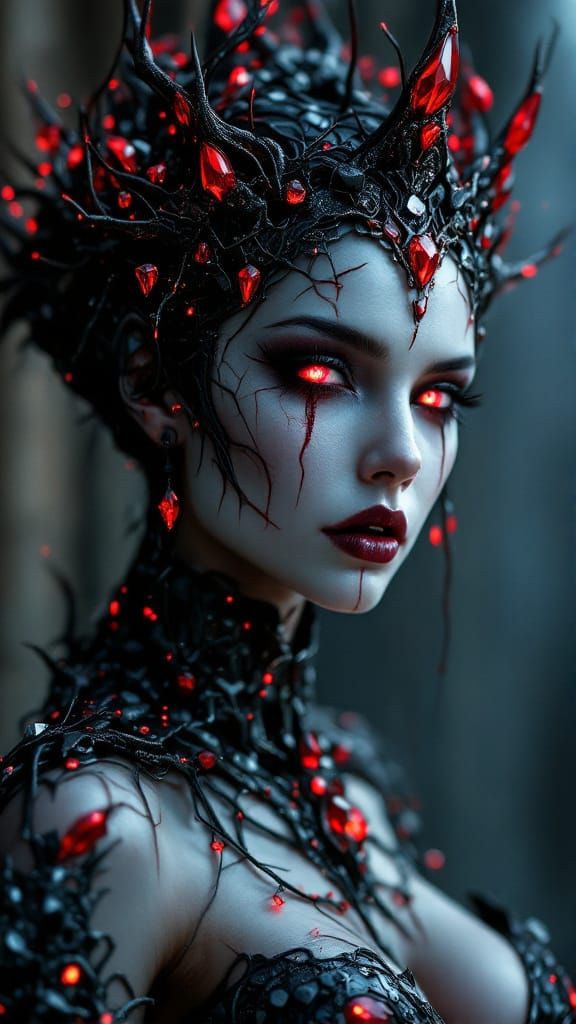 Cybernetic Vampire Empress in Gothic Cathedral