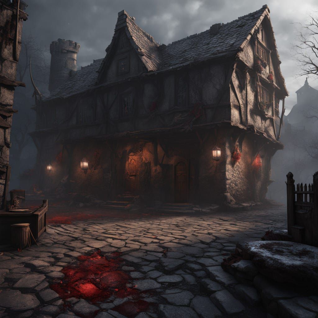 Medieval Butcher Shop in Dark Fantasy Setting