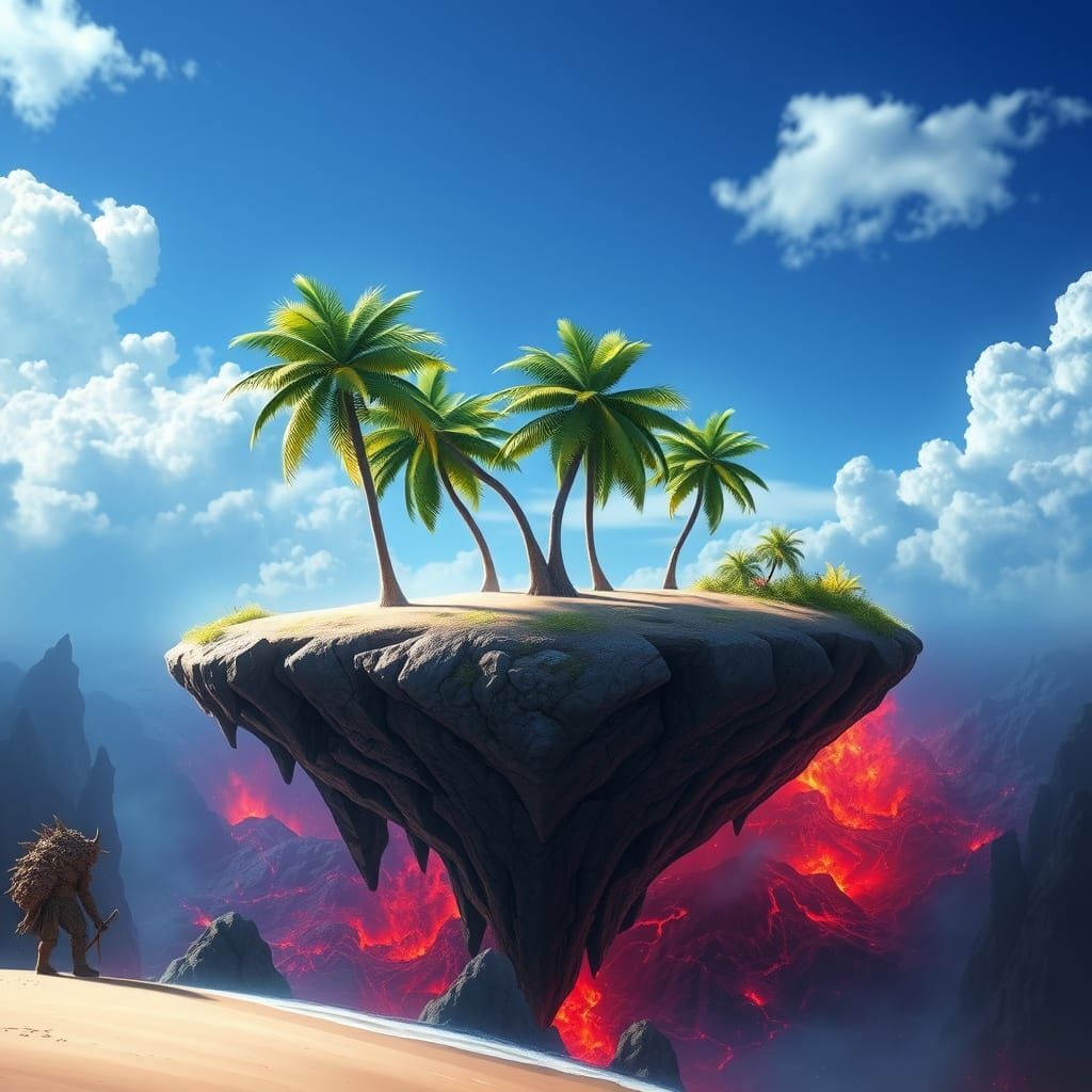 Floating Island Paradise Above Hellscape