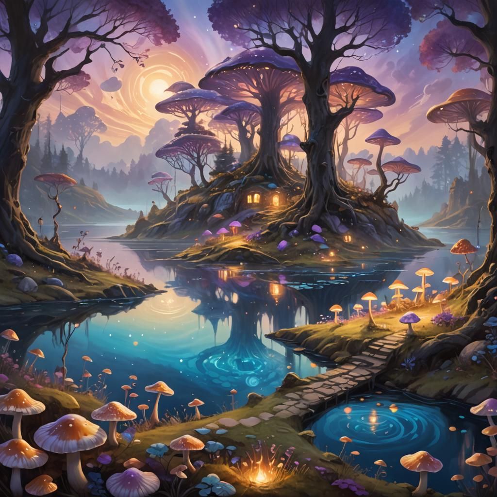 Mystical Forest Retreat in Oil Painting Style