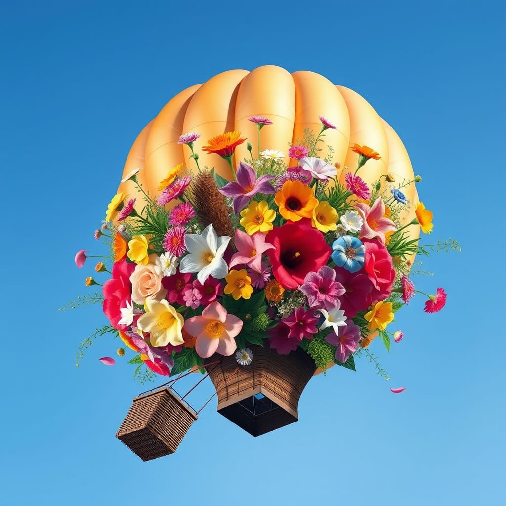 Hot Air Balloon with Giant Flower Bouquet