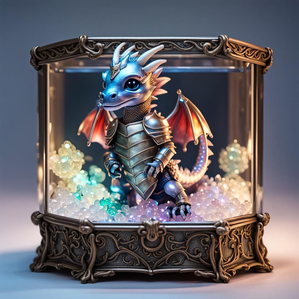 Cute Dragon Knight in Glass Jewelry Box