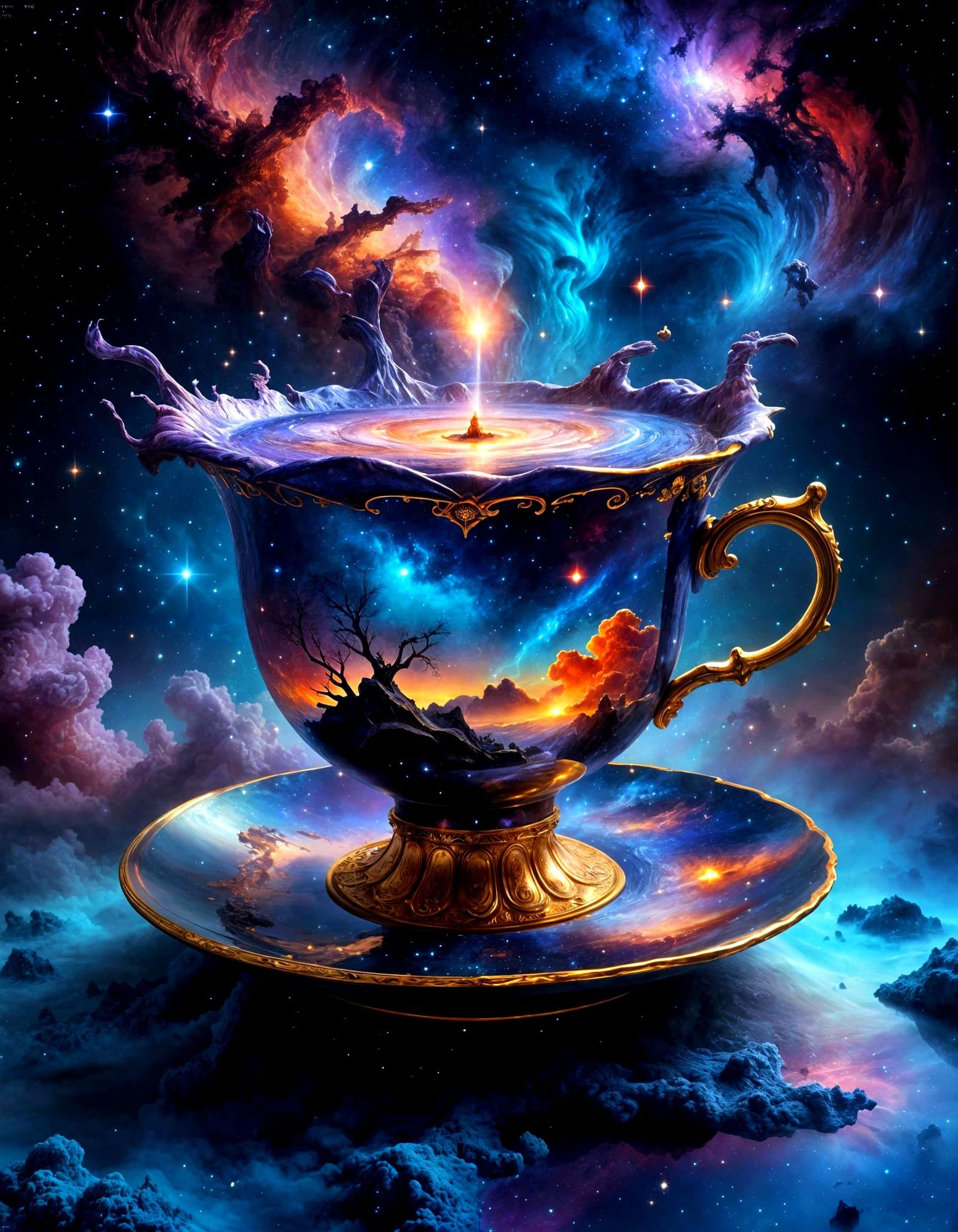 Giant Teacup Floats in Nebula Above Deserted Station