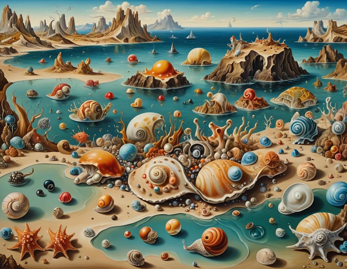 Surreal Shore Landscape with Exotic Shells, Dali Style