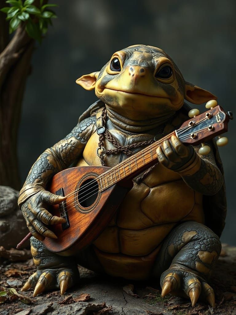 D&D Tortle Bard Hero Playing Lute
