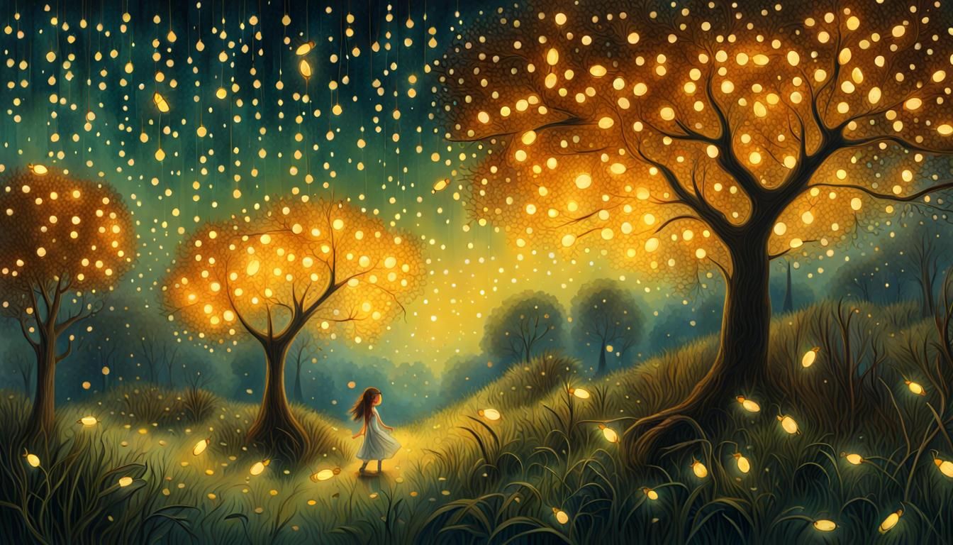 Fireflies' Dreamy Dance in Enchanted Forest