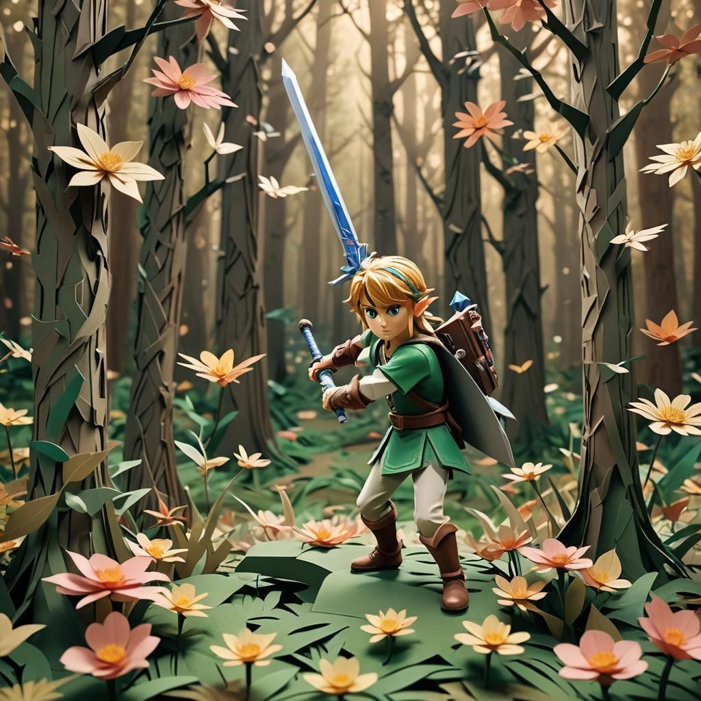 Link in Serene Forest: Papercraft Art