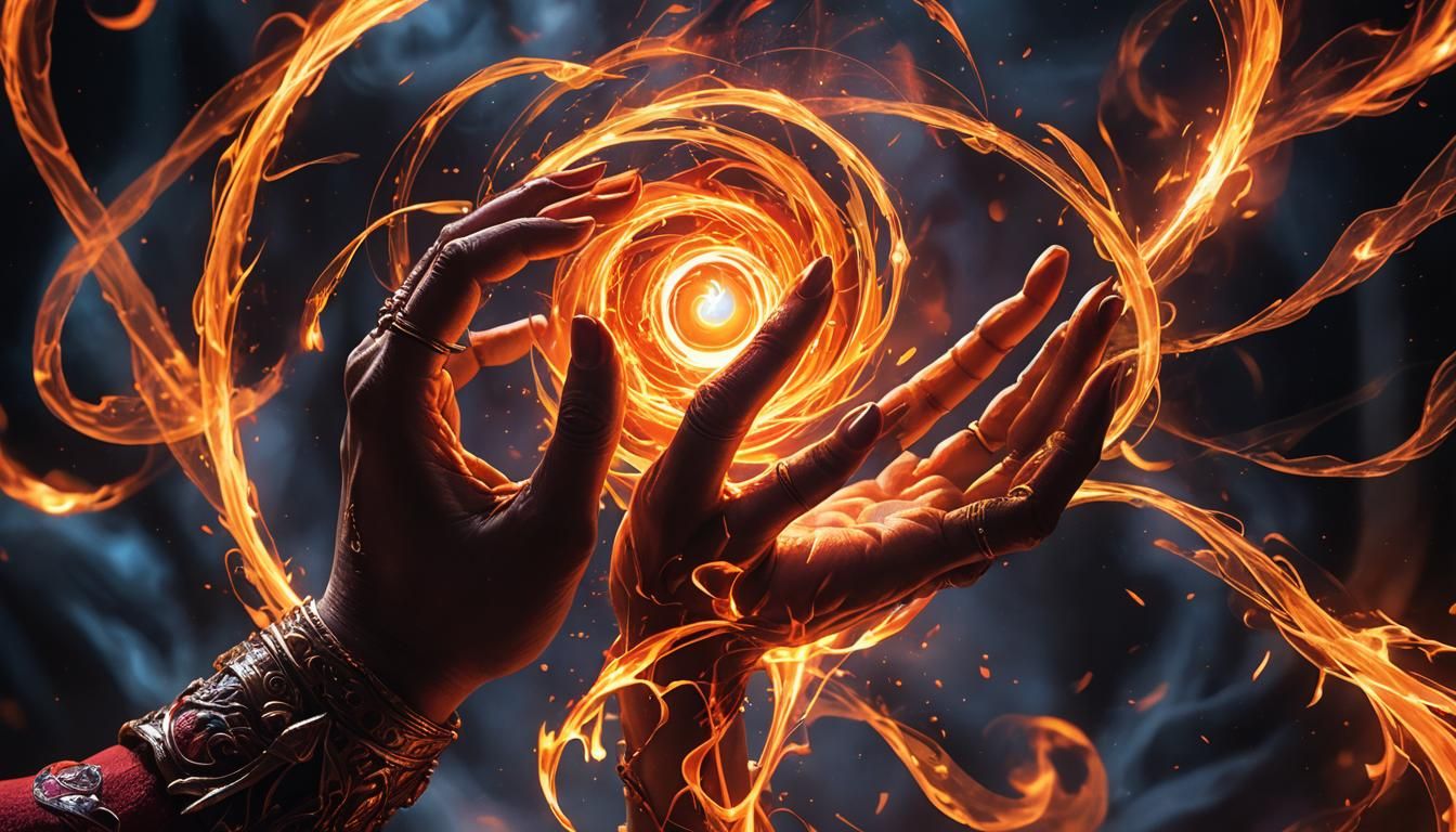 Sorceress Casting Fireball Spell: Fantasy Art