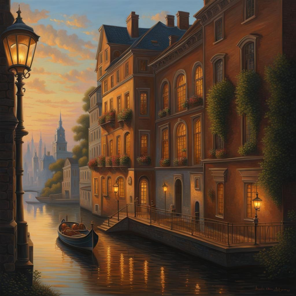 Night Street Scene as Photorealistic Painting