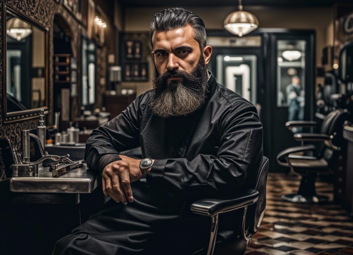 Handsome Turkish Barber in Rococo Barbershop