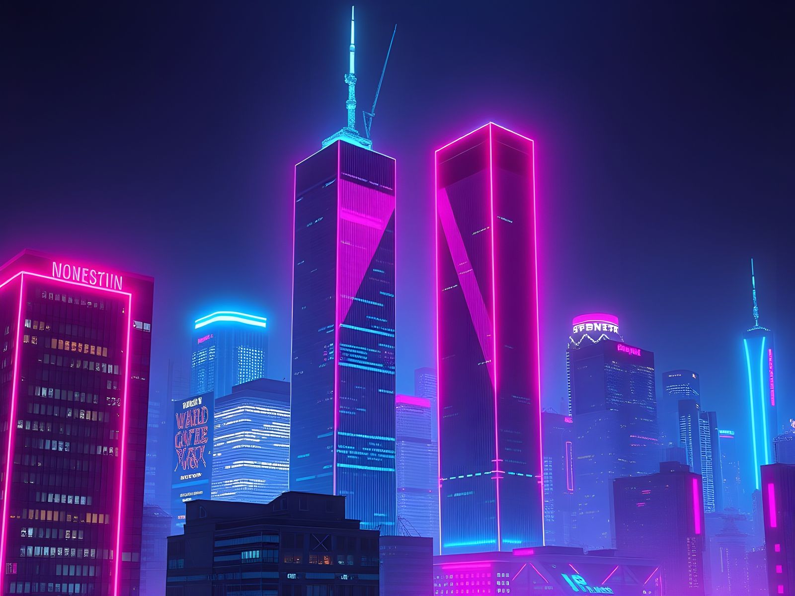 Cyberpunk Twin Towers Rise in Neon Future
