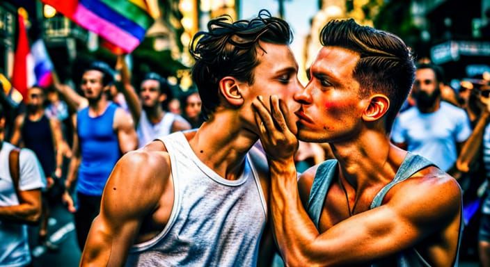 Kissing at Tel Aviv Gay Pride Parade