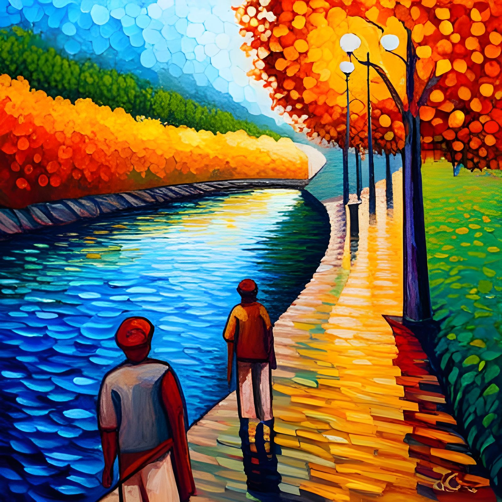 Colorful Neo-Impressionist Oil Painting of Life Design