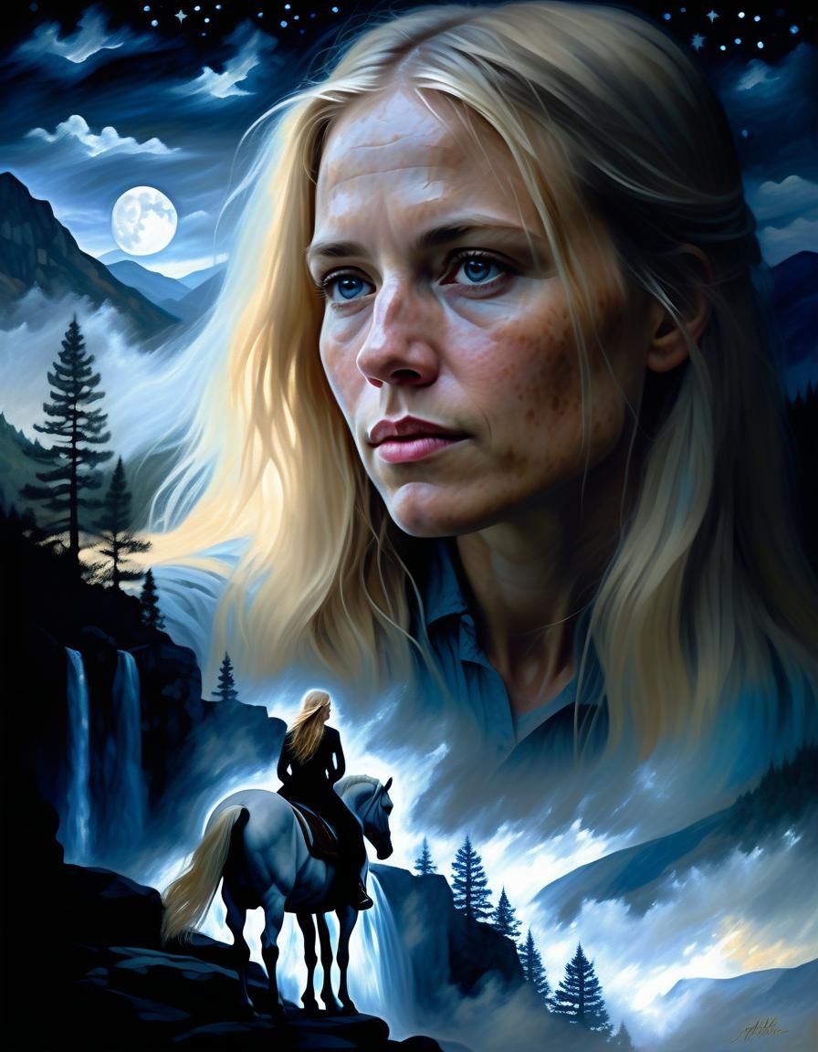 Ethereal Woman in Forest: Chiaroscuro Oil Painting