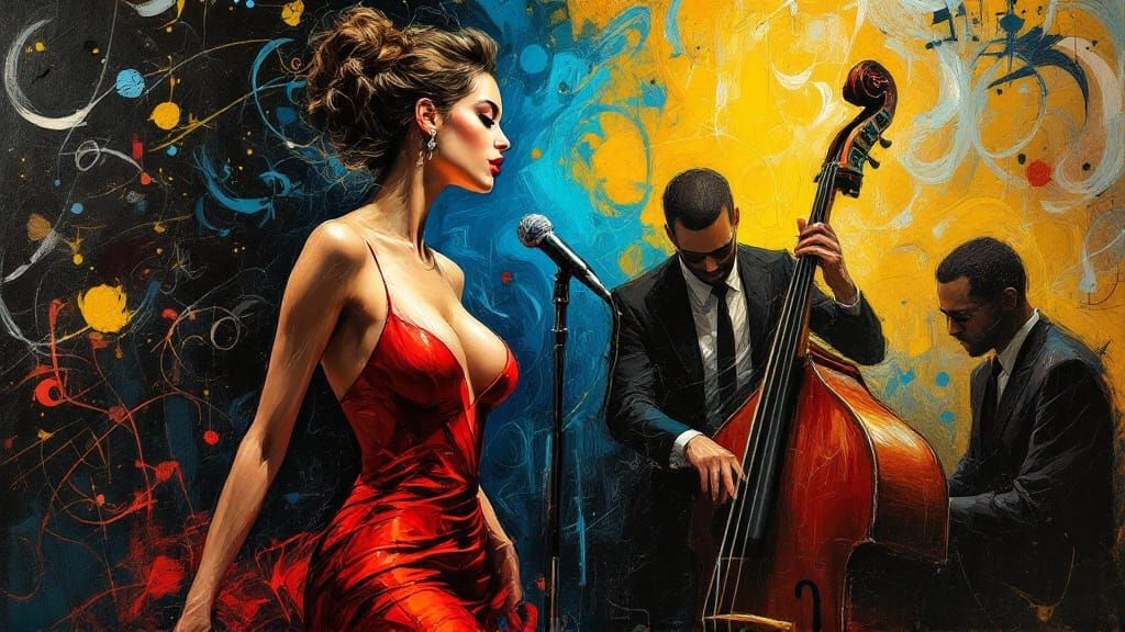 Ethereal Jazz Singer in Vibrant, Expressive Brushstrokes