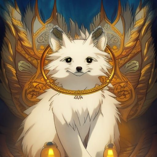 Crowned Kitsune on Throne: Studio Ghibli Anime