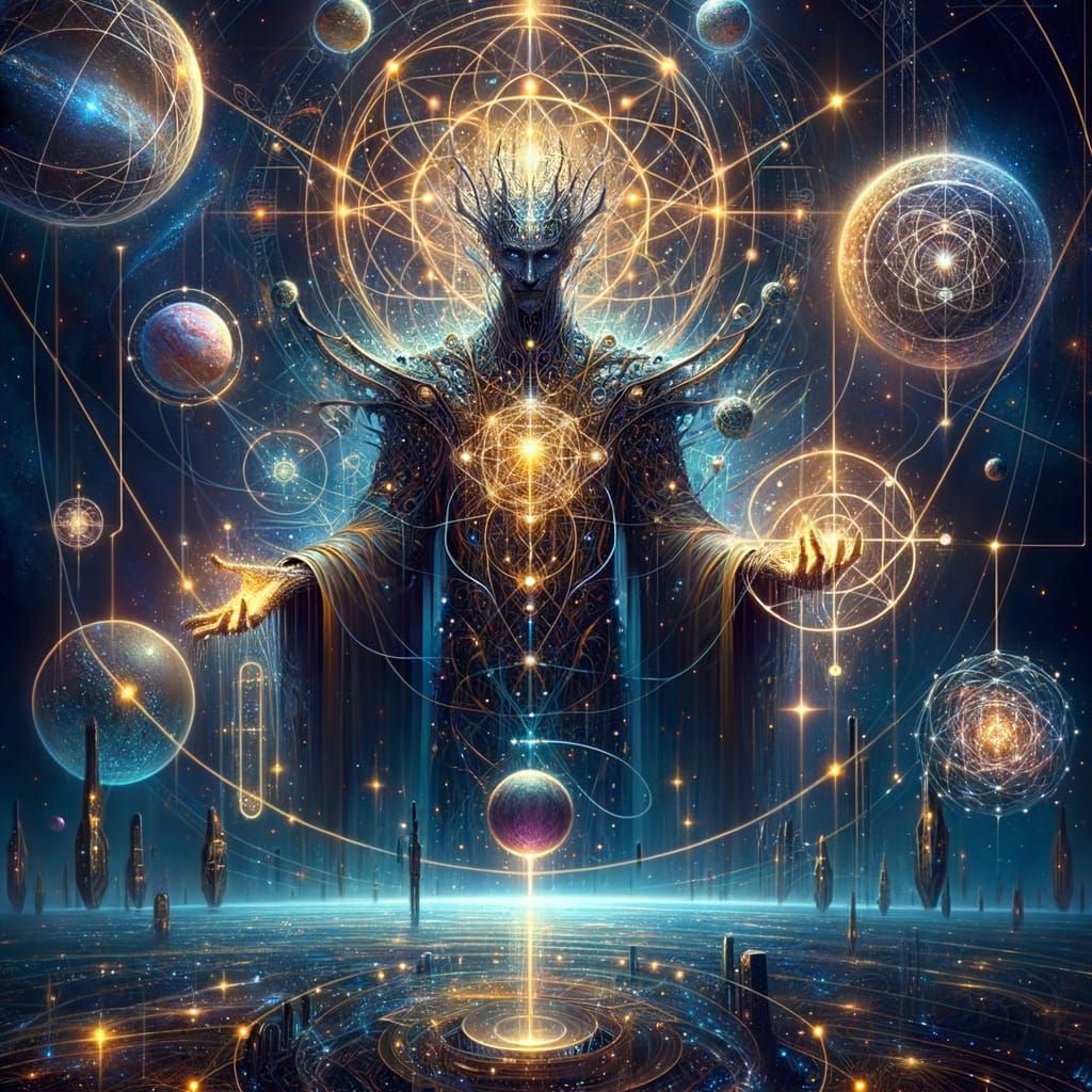 Neo-Gothic Celestial Constructor Creating Galaxies