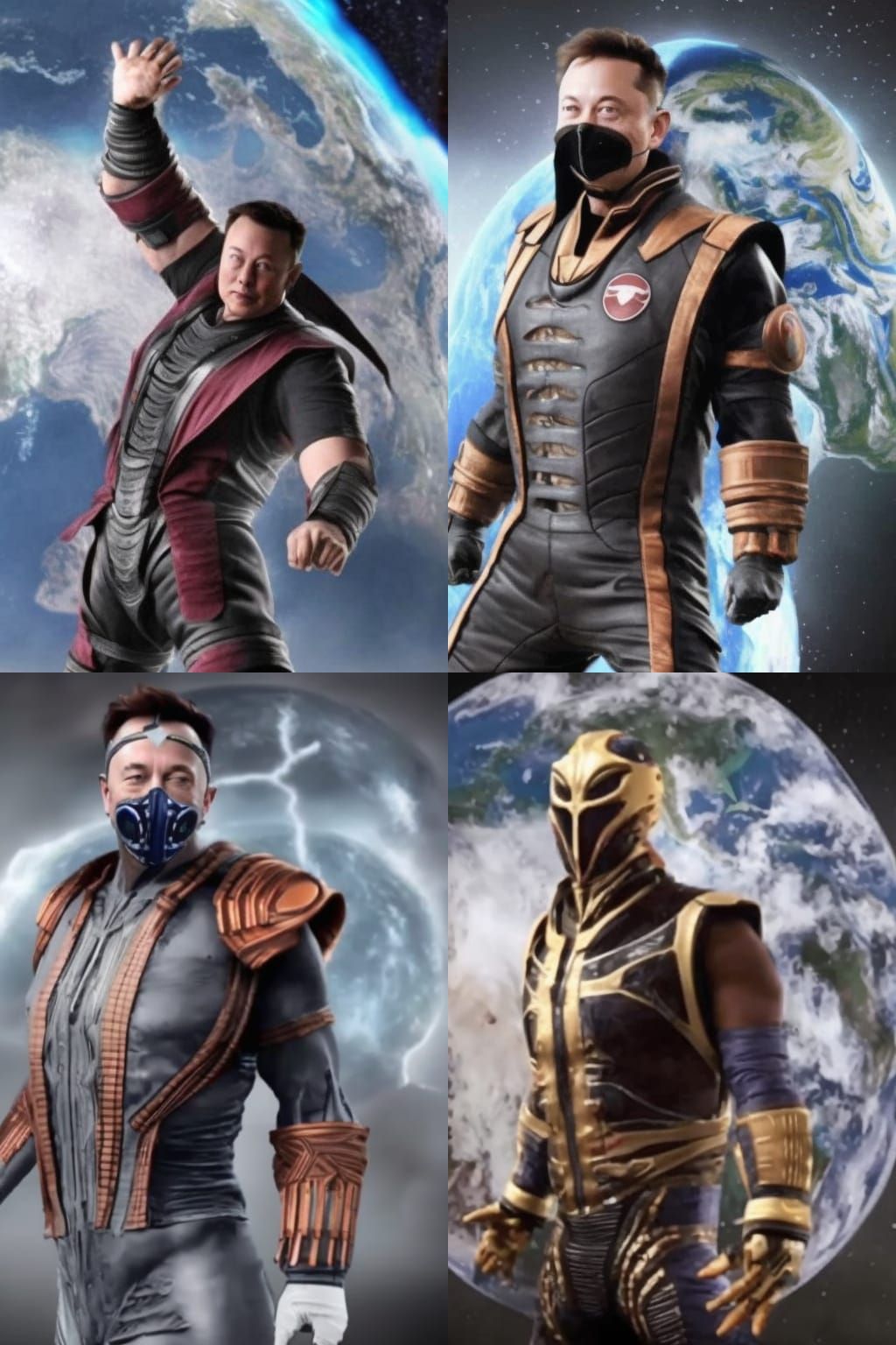 Elon Musk as Mortal Kombat Character Protecting Earth