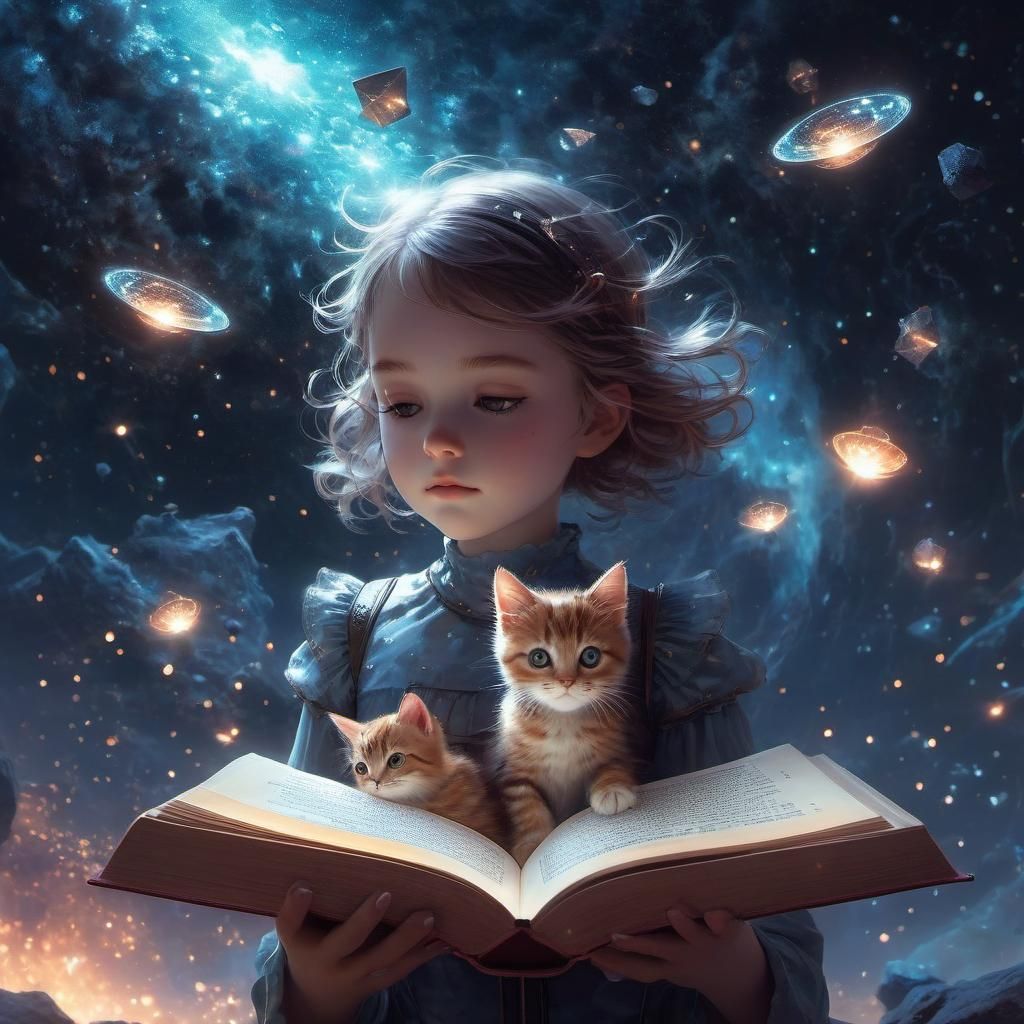 Fantasy Girl Casting Magic with Kittens