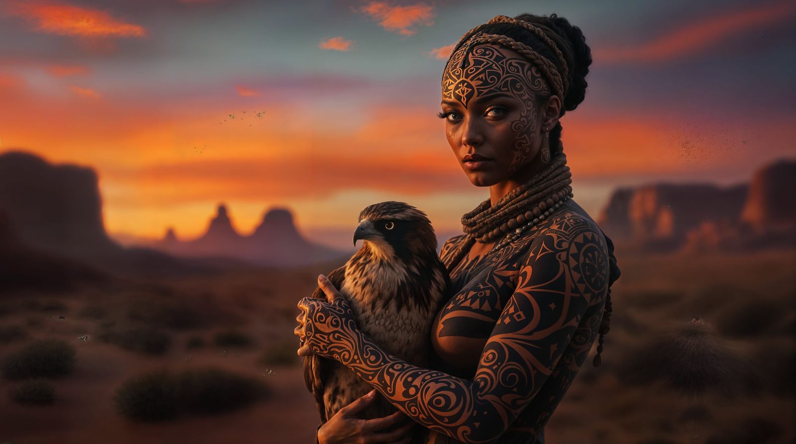 Enigmatic Desert Oracle in Ancient Tribal Patterns