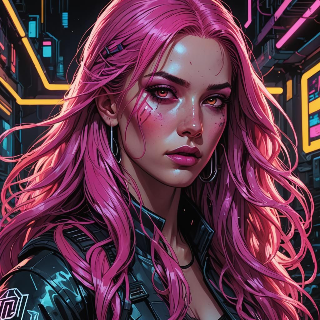 Girl with Neon Makeup in Comic Book Style