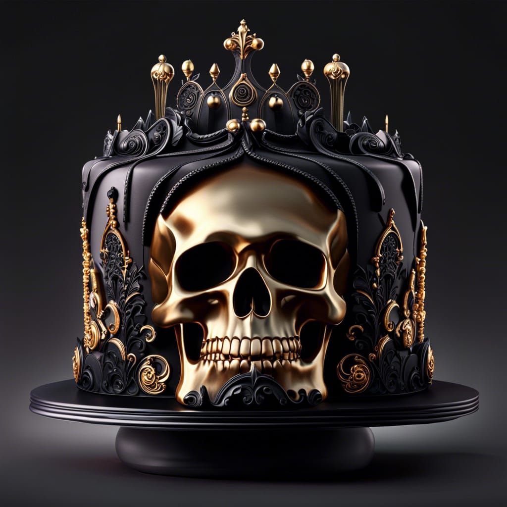 Gothic Cake with Skull Decoration in Digital Art