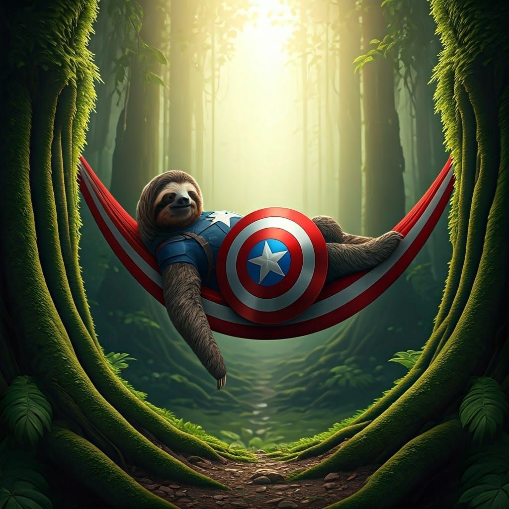 Sloth Superhero in a Vibrant Forest Scene, in a Cyberpunk Ae...