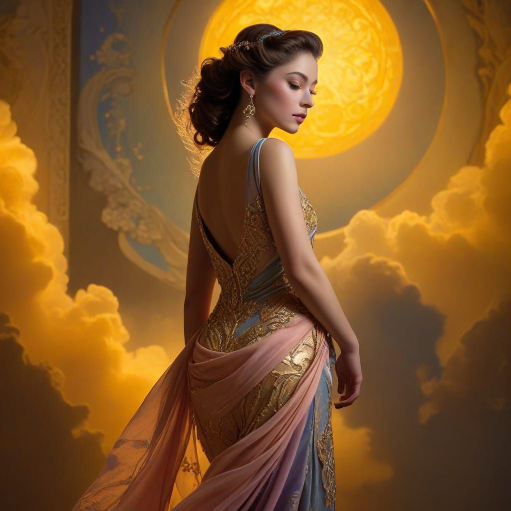 Woman in Opulent Neoclassical Style