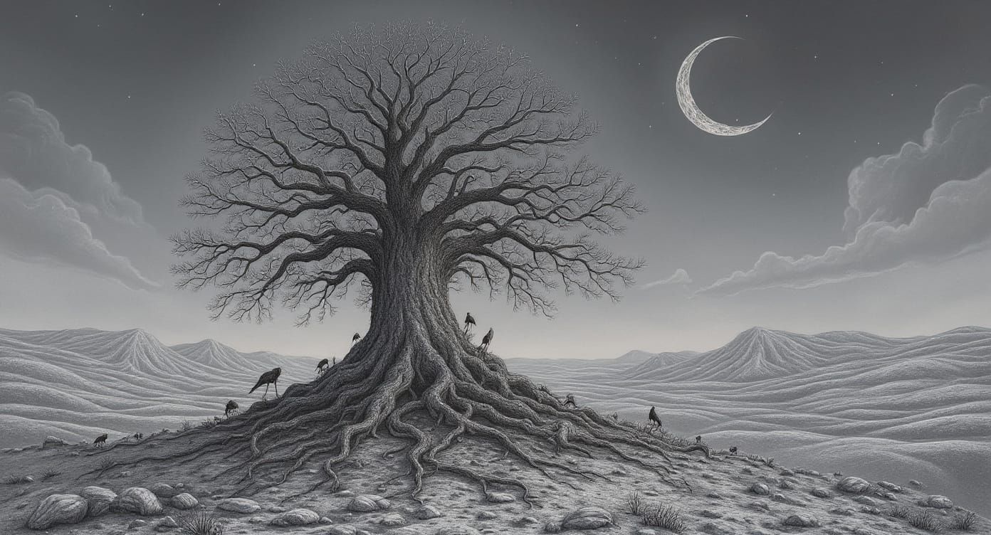 Monochrome Yggdrasil Etching in Primordial Ice Realm