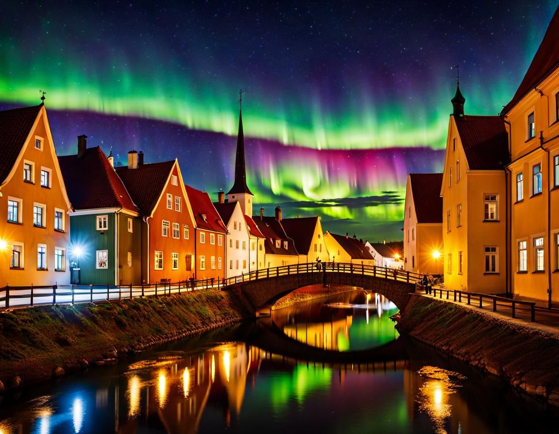 Aurora Borealis Over Estonian Medieval City