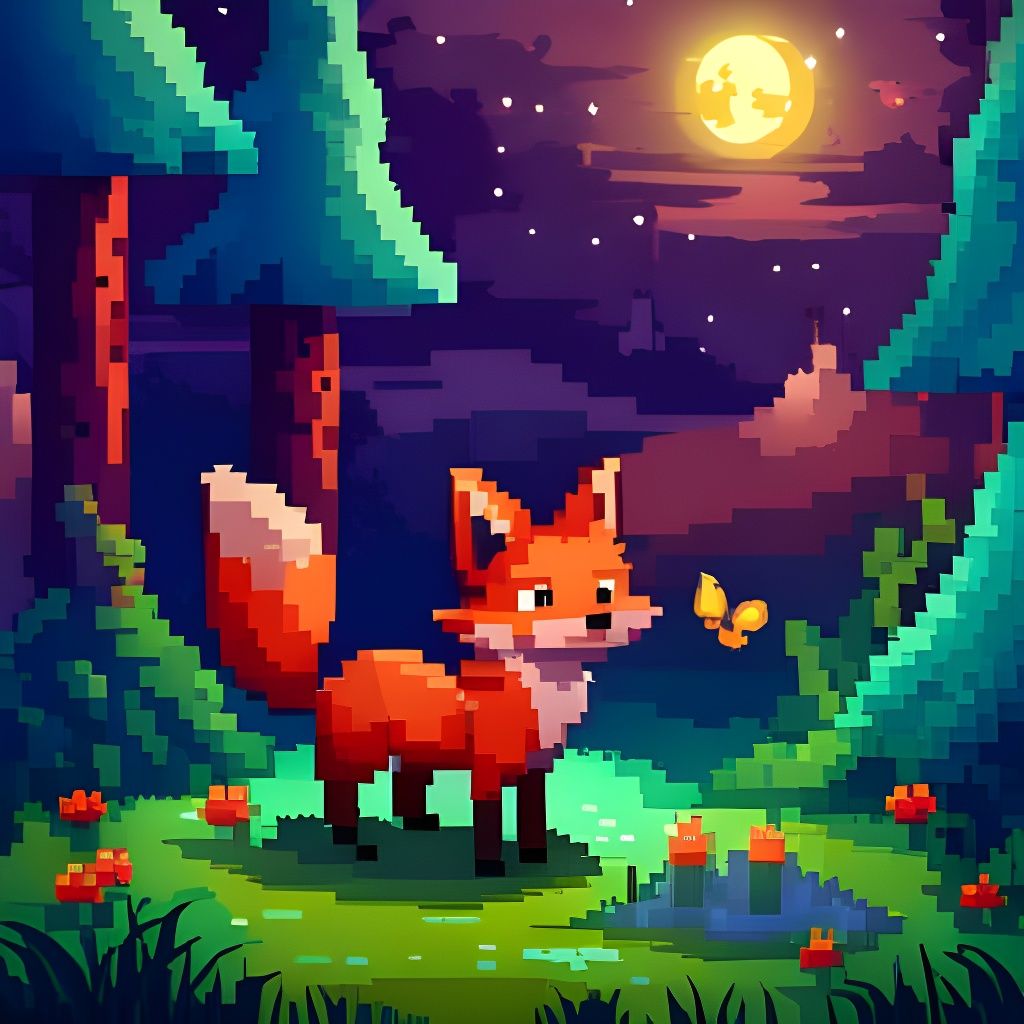 Cute Pixel Fox in Enchanted Forest, Stardew Valley Style