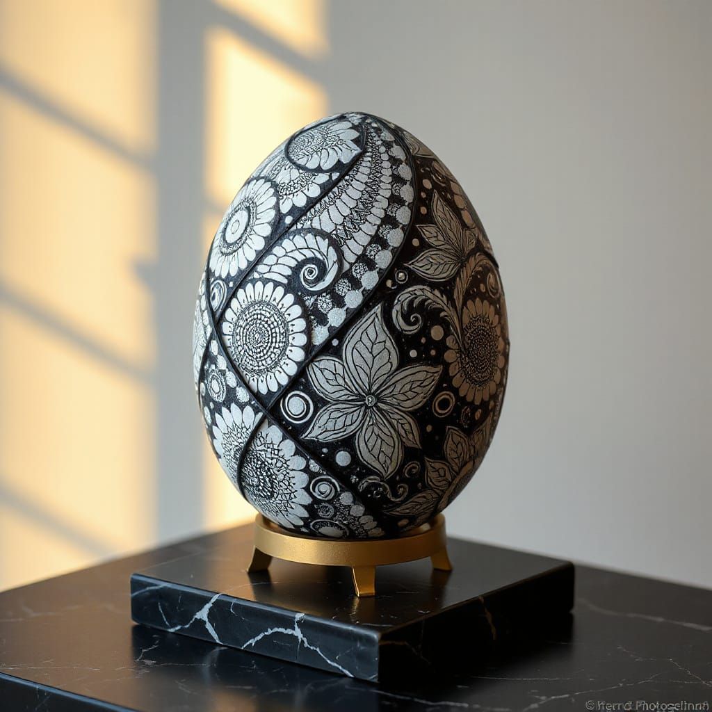 Elegant Egg Adorned with Intricate Zentangle Patterns