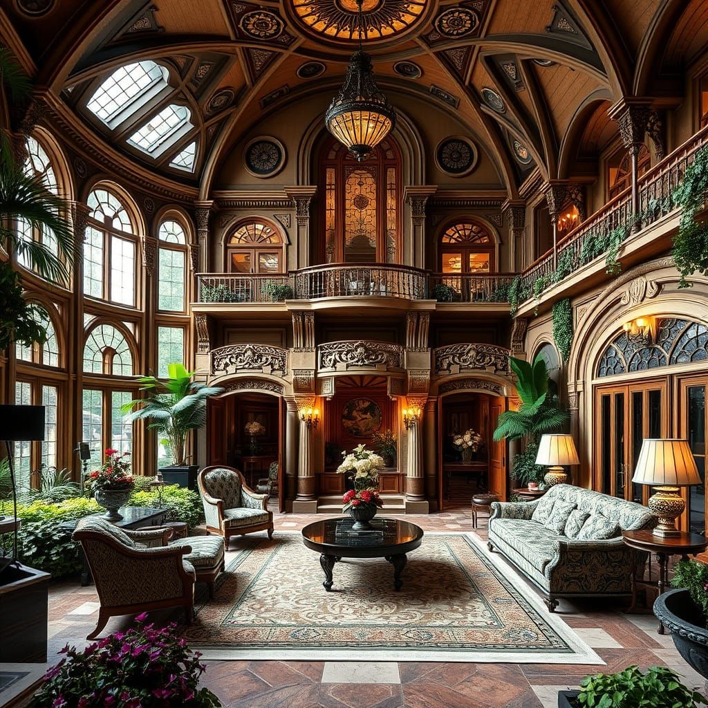 Grand Mansion with Lush Gardens in Organic Architectural Sty...