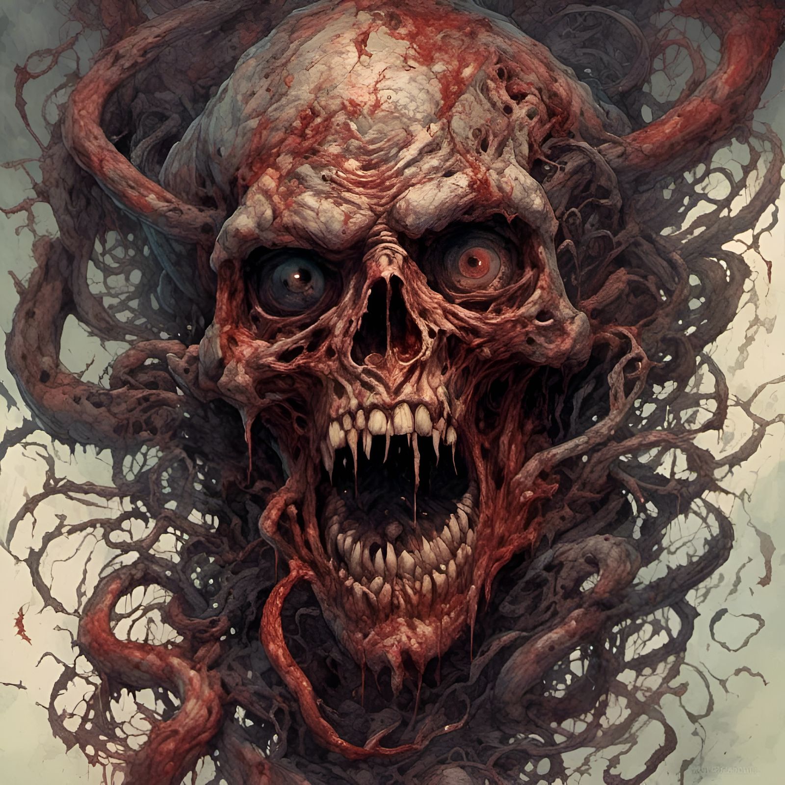 Rotting Zombie Monster Face in Death Metal Style