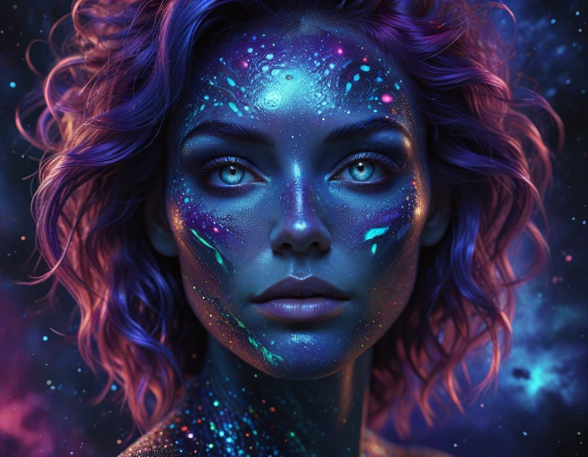 Luxuriously Fashionable Woman in Iridescent Hues, Photoreali...