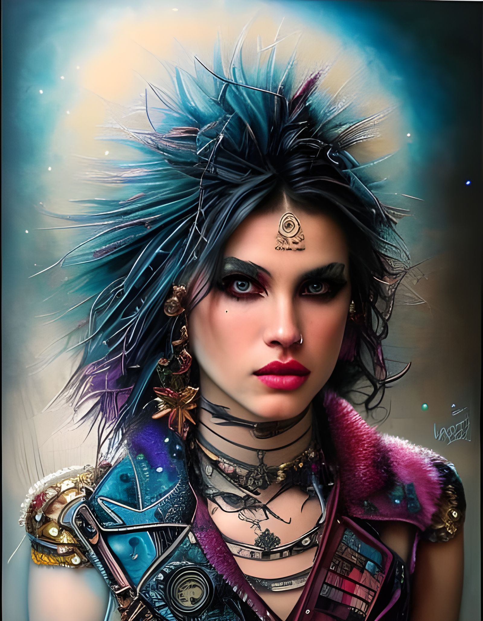 1980s Punk Rock Girl with Intricate Tattoos