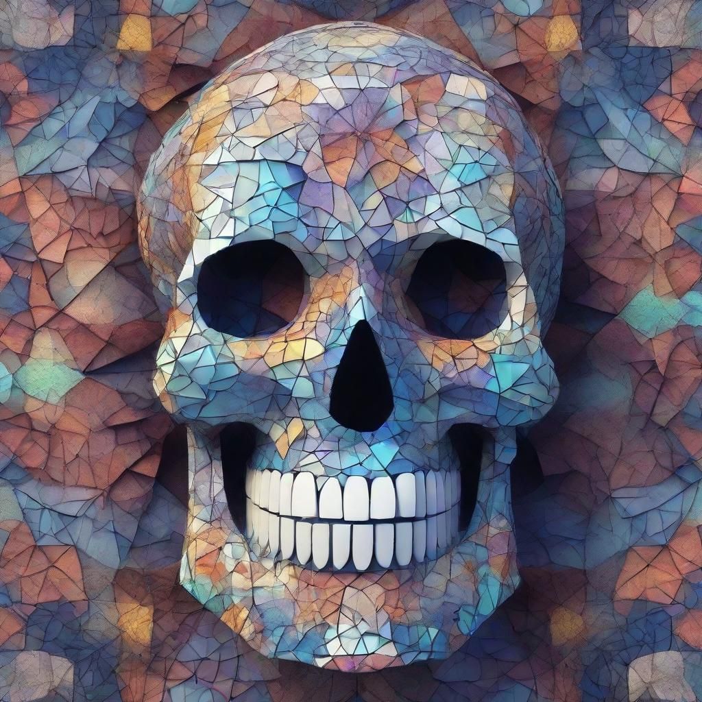 Fractal Mosaic Sugar Skull in Origami Style