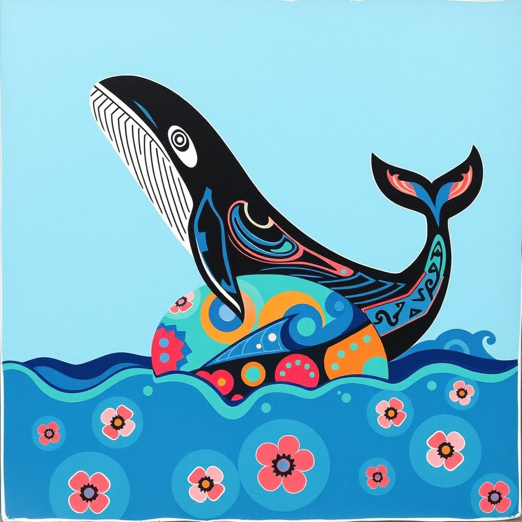 Whale Crests Over Haida Native Art Easter Egg in Vibrant Col...