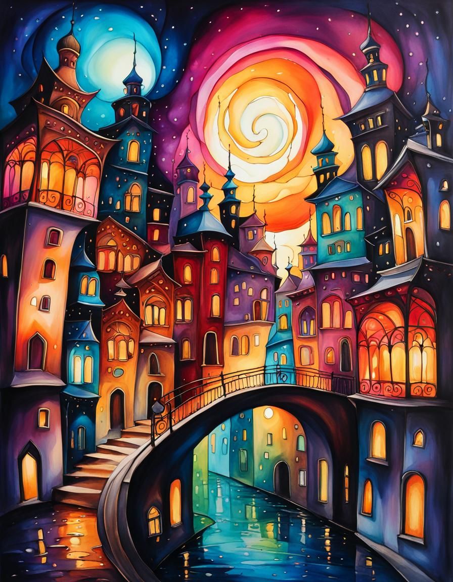 A mystical city by night