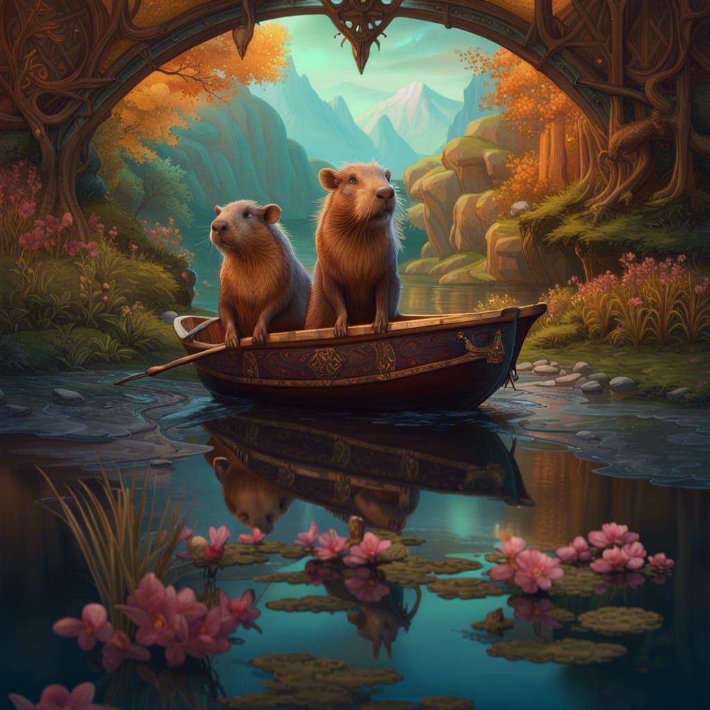 Capybaras in Art Nouveau Style on Tuonela River
